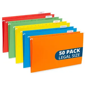 50 Reinforced Legal Size Hanging File Folders Assorted Colors 50 Pack for Home Office Color Coded File Organization
