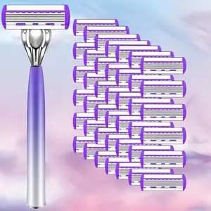 Men Women Shaver Razors 6 Layer Blades Manual Hair Removal Tool Ergonomic Handle Low Allergy Material Smooth Shaving Daily Essential