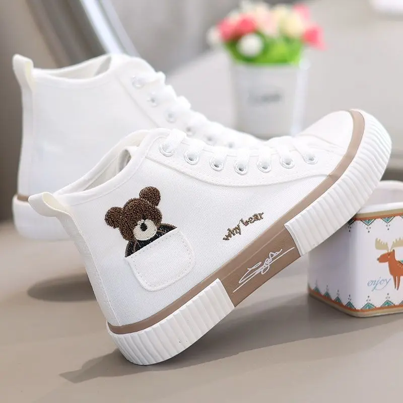Women's High-Top Sneakers with Cute Print, Comfortable Pocketed Lace-up Flats for Everyday Walks and Casual Outing