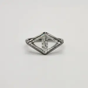 14K Blackened Gold, 6 Carat Triangle Portrait Cut Moissanite Bezel Ring