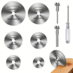 Rotary Tool Cutting Blade Set, 9-Piece High-Speed Steel Saw Blades, Includes 6 Cutters, 1/8" and 1/4" Arbor, Compatible with Rotary Tools