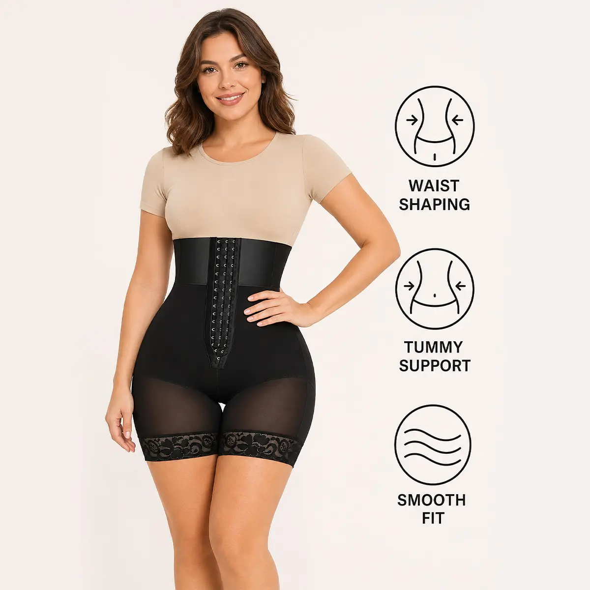 ZGQNBelle Faja Compression Leg Shapewear Bodysuit Women High Waist Tummy Control Shaper Shorts Butt Lifter Zipper Closure Open Crotch Lace Hem Smooth Texture Undergarment