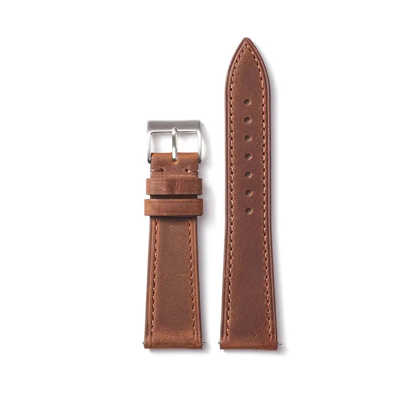 Classic Leather Watch Strap with Quick Release and Silver Pin Buckle