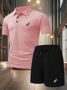 Men's Summer Casual Sportswear Set, Athletic Sports Clothing, Quick-Dry Polo Shirt & Drawstring Shorts, Business & Golf Wear, Multiple Colors Available