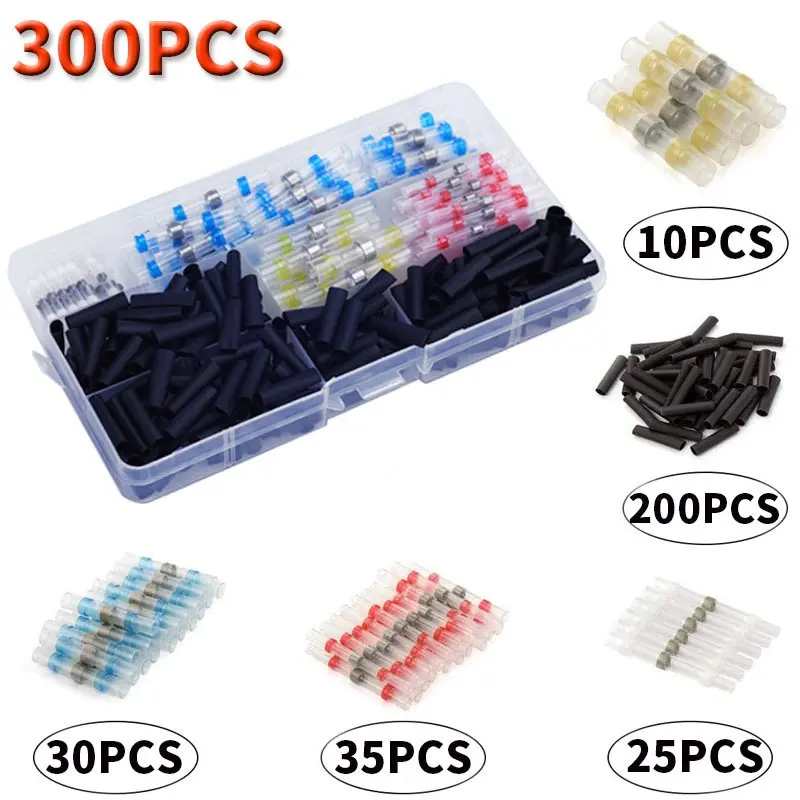 【FathersDayGift】300PCS Solder Seal Wire Connectors - Waterproof Heat Shrink Butt Connectors with Self-Solder Function for Marine, Automotive, Stereo Applications-MM1