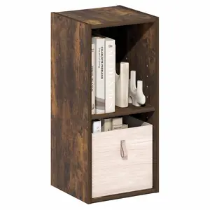 FULDA 2-Tier Narrow Modern Wood Bookshelf, 10-in Width Storage Bookcase, 9.3x9.8x21.2 in Dimensions, for Living Room, Home Office, Amber Pine, Modern Book Shelf