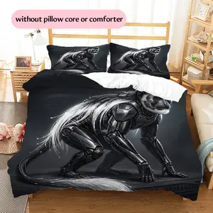 Mechanical Style Black and White Colobus Monkey  Printed bedding set, duvet cover and pillowcases, home decor, Christmas decoration, bedroom duvet cover, Christmas gift, birthday gift (1 * duvet