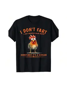 Men'S Funny Rooster Graphic T-Shirt - "I Don't Fart, I Just Whisper In My Pants" Humorous Saying - Black Shirt With Orange Text - Lightweight Everyday Casual Tee For Parties, Office & Casual Attire - Machine Washable Regular Fit Adult Men'S Clothing, Par