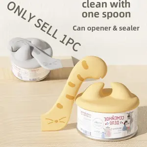 Silicone multifunctional cat food can opener with spoon, fresh-keeping box sealer, and wet food feeding spoon  a handy tool for opening cans and storing leftovers