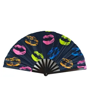 Large Rave Fan 13", Bamboo Folding Clack Hand Fans Foldable for Men Women, Poping Fan for EDM Festival Line Dance Decoration