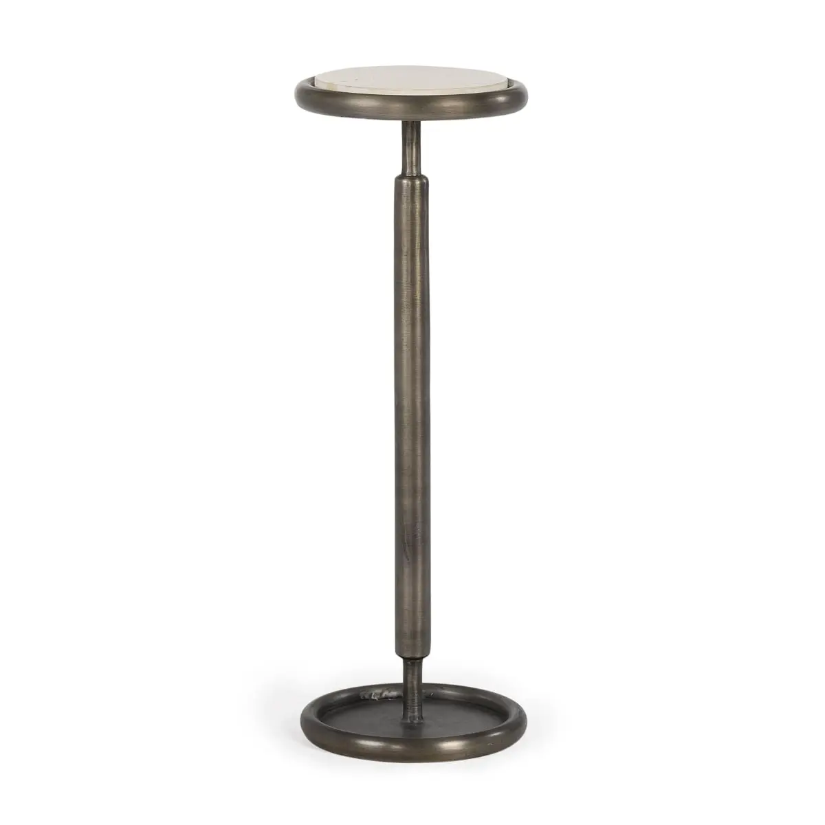 Ringo Drink Table - Antique Nickel Finish, Lightweight Metal, Modern Chic, Small-Scale, Stone Countertop, Minimalist Luxury Indoor Home Bar Furniture, Minimalist Luxury Home Bar Furniture