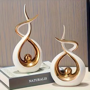 Set of 2, a pair of simple modern home decoration ornaments, elegant decorative bottles, resin craft abstract geometric design, suitable for the decoration of living room, porch, display case and dining room