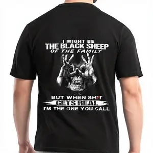 I MIGHT BE THE BLACK SHEEP OF THE FAMILY Skull With OK Print Men's T-Shirt Classic Cotton Casual Crewneck