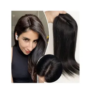 Human Hair Toppers for Women Real Human Hair Thin 7 * 10CM Silk Base with Lace 130% Density Clip in Remy Hairpieces 10/12 Inch Natural Black