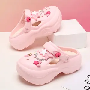 7cm height-enhancing thick-soled hole shoes, women's chain fashion garden shoes, eva slippers that can be worn outside