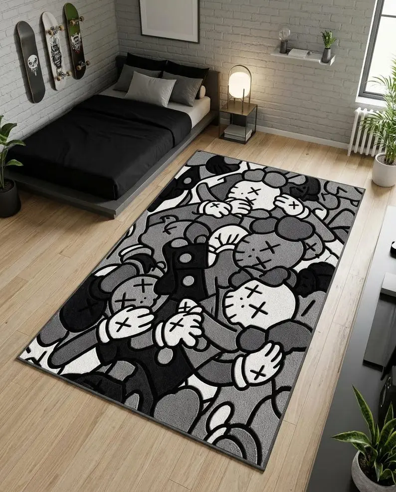 Cartoon Characters Area Rug: Monochromeee Graphic Streetwear Hypebeasttt Decor Rubber Doormat