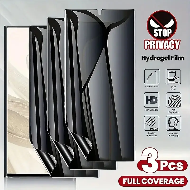 3Pcs, Cellphone Accessories, Hydrogel Screen Protectors, Suitable for Samsung Galaxy S25 Edge S25 S24 S23 S22 Privacy Hydrogel Protective Smartphone Screen Protector, Full Coverage, with Fingerprint Recognition, Anti-spy, Anti-scratch