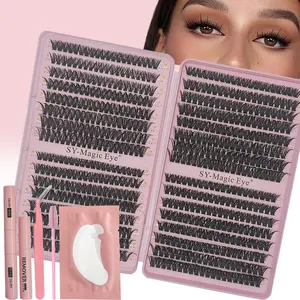 640 Cluster DIY Eyelash Extension Kit, 50D-60D-80D,Reusable  D Curl Lashes, Mixed Lengths 8-16mm, Includes Glue, Sealant, Remover, Eye Pads & Eyelash  Brushes, a pair of Tweezers, Natural Look Grafted Lashes, Eyelash Set, Perfect Gifts