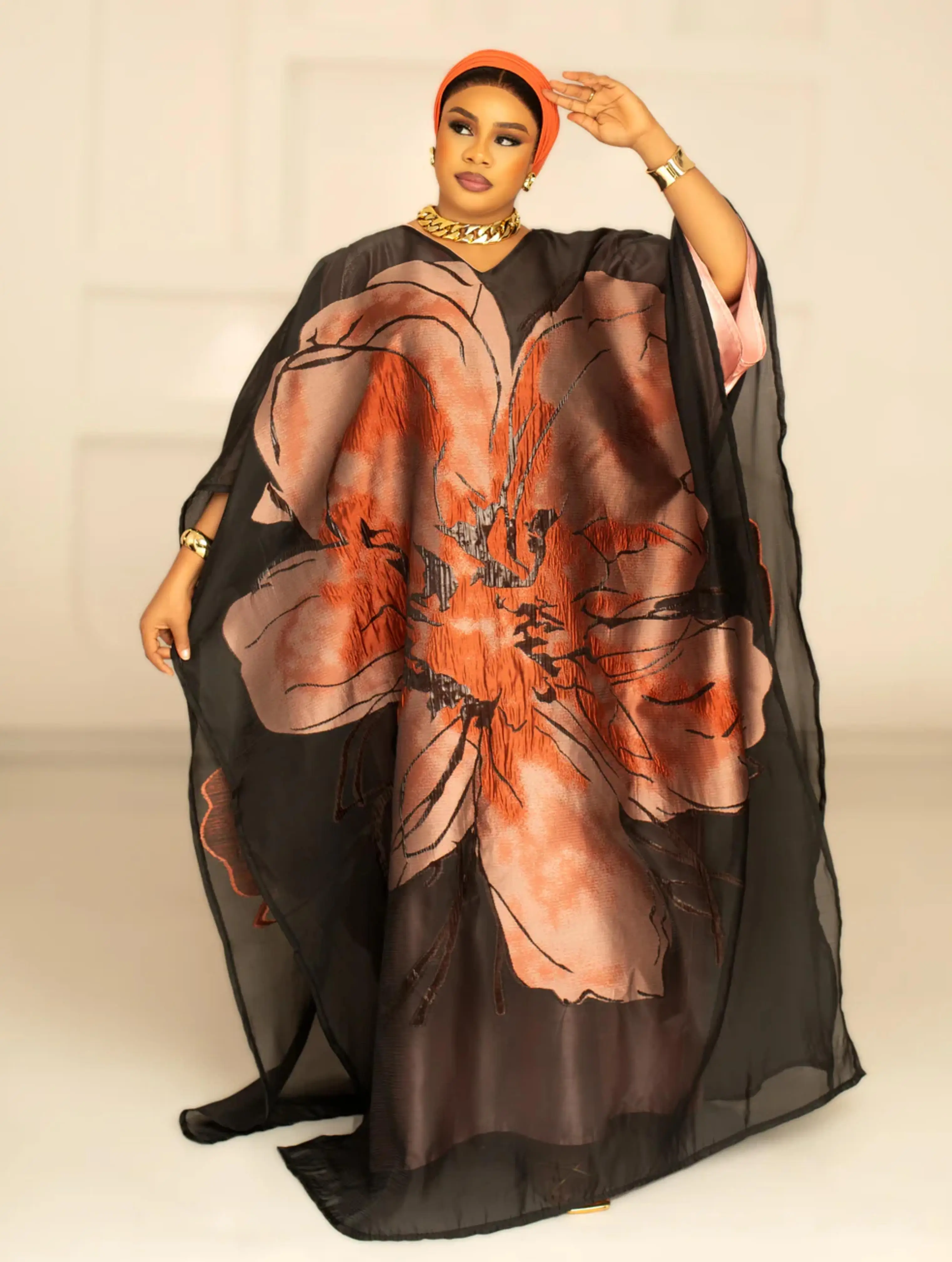 3D ORGANDI BROCADE (BURNT ORANGE)