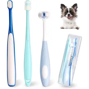 Ultra Soft Dog Toothbrush Kit for Small Breed, Silicone 360 Pet Tooth Brushes for Dogs Cats, Canine Dental Care Set of 3 Different Shapes