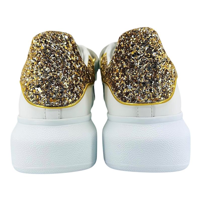 Alexander McQueen Larry Oversized Strap Sneaker Low Glitter White Gold