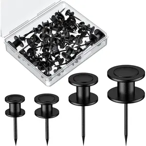 40 Pcs Double Headed Thumb Tacks, 4 Size Push Pins Picture Hangers, Long Wall Hanging Nails Hooks for Pictures, Photo Frame, Tapestry and Wall Decor, Black