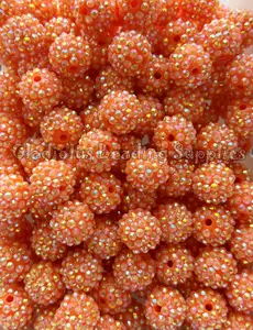 16mm Rhinestone Beads Bright Orange Color Resin Loose Chunky Round Gumball Beads for Crafting Supplies
