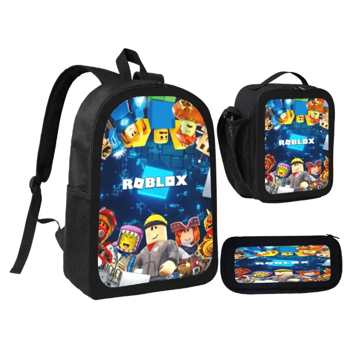 3 In 1 Roblox Backpack Set Kids Game Print School Backpack with Insulated Lunch Bag & Pencil Case Large Capacity Back To School Supplies For Boys Girls