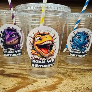 Personalized Birthday Party Plastic Cups, Dinosaur Theme Birthday, Dino Cups, Kids Birthday Party,  Dinosaur Party, Party Decor Disposable Drink Multicolor