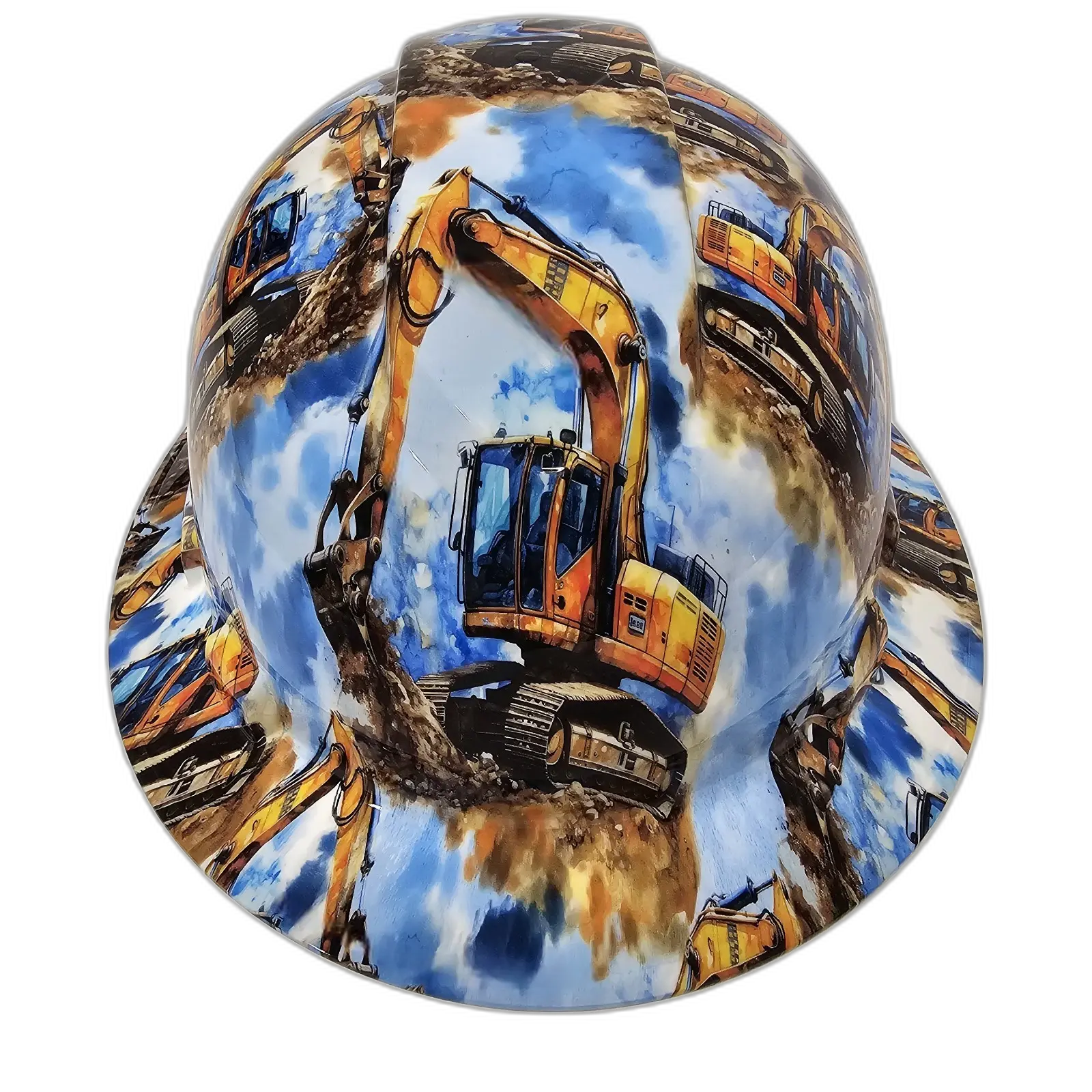 Yellow Excavator Construction - Custom Hydro Dipped Full Brim Hard Hat