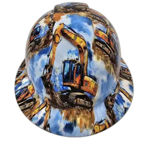 Yellow Excavator Construction - Custom Hydro Dipped Full Brim Hard Hat