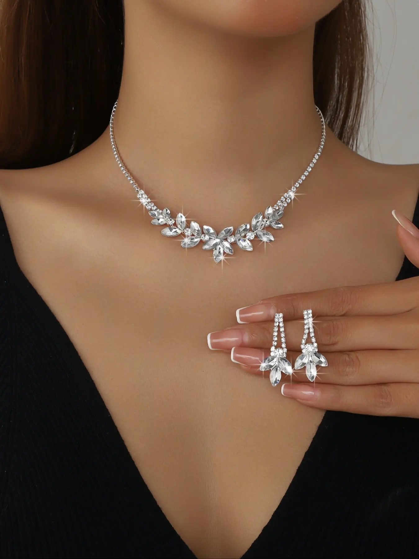 Luxury Bridal Jewelry Set, Artificial Crystal Flower Necklace Earrings, Elegant Wedding Accessories, High-End Design, Perfect Gift