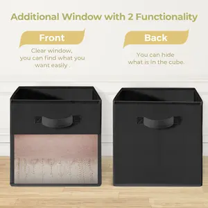 Storage Bins with Clear Window, 13x13 & 11x11 Storage Cubes, Collapsible Cube Storage Box, Fabric Closet Organizers with Handles for Home, Office, Shelf, Closets, Living Room, Beige, 6 Pack