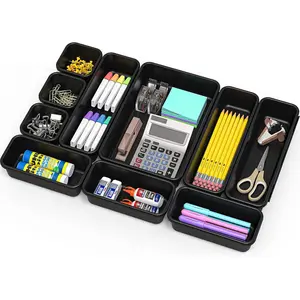Interlocking Desk Drawer Bins Organizer 10 Packs Black
