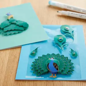 Recollections Peacock Stickers for Scrapbooking 6pc, Green and Blue Color Scheme