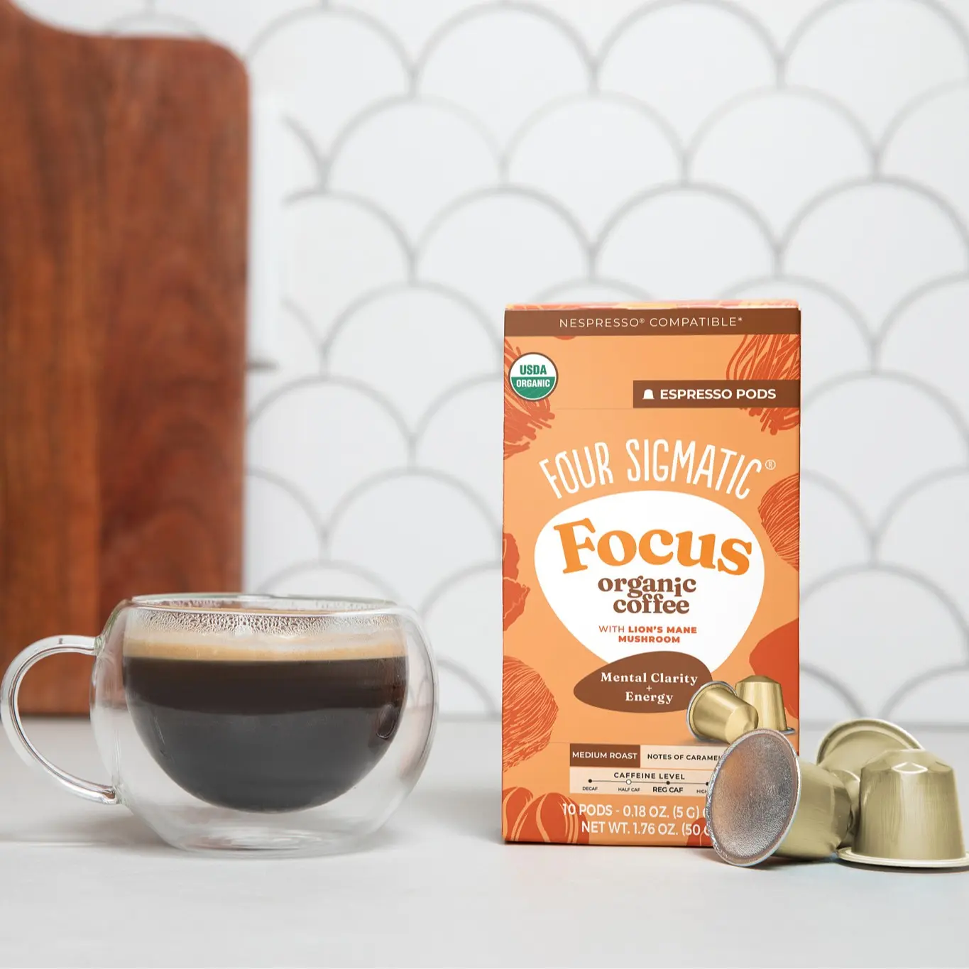 Four Sigmatic - Focus Coffee Pods Compatible with Nespresso Original | Organic Medium Roast Espresso with Added Focus | Mushroom Coffee Enhanced with Lion's Mane | Medium Roast 20ct + 40ct