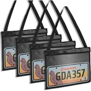 4 Pieces License Plate Holder with Hanging Strap Test Drive License Plate Tag Bag Dealer Black Plate Frame Cover Car Plate Bracket Holder for Car SUV Truck