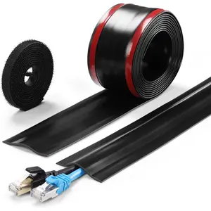 16.4ft Cord Cover Floor, Soft PVC Cord Covers for Wires  Floor, Self-Adhesive Floor  Cover Cord Hider, Floor  Management  Protector for Commercial Office Carpet/Floors/Wall Black
