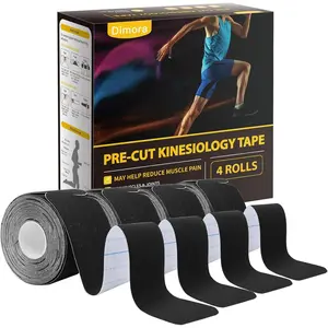 Dimora Kinesiology Tape, 80 Count Precut Strips 4 Rolls, Original Cotton, 10" Elastic Athletic Tape for Muscle Pain Relief and Joint Support, Black