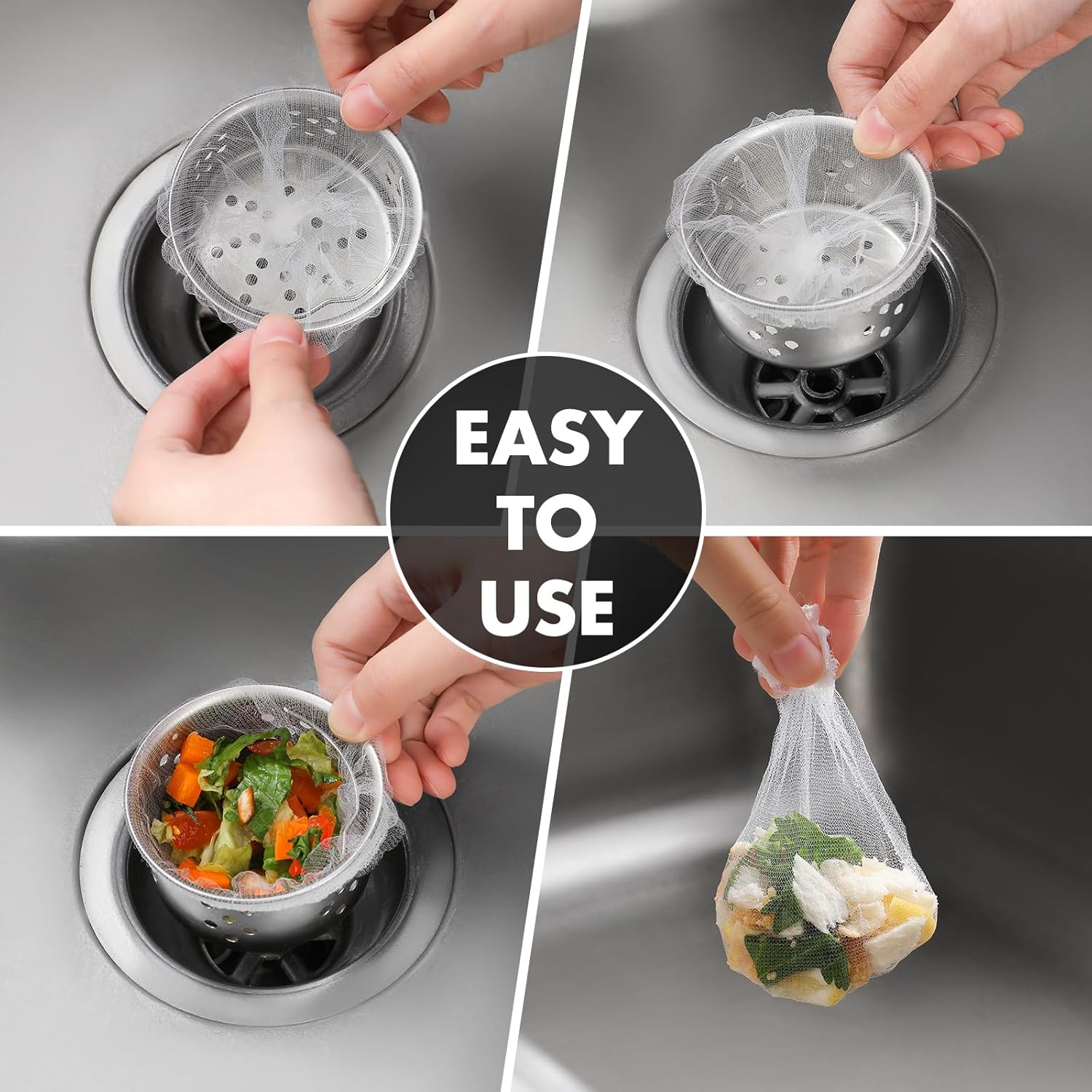 100 Counts Disposable Dishwashing Sink Drain fine mesh strainer Mesh Bag, has excellent stretchability for easy use