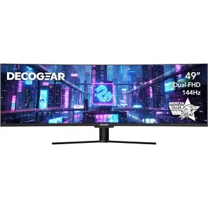 Deco Gear Curved 49” Super Ultrawide Gaming Monitor, 32:9 WDFHD 3840×1080, 144Hz, 3ms, 3000:1 VA, HDR400, Adaptive Sync, USB-C 65W, HDMI/DP, PBP/PIP, KVM, 1800R, American Seller
