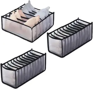 6-Grid Foldable Drawer Organizer | Fabric Closet Storage Box for Underwear, Bras & Socks | Dresser, Shelf & Closet Divider Bin | Travel-Friendly Wardrobe Organizer | Grey