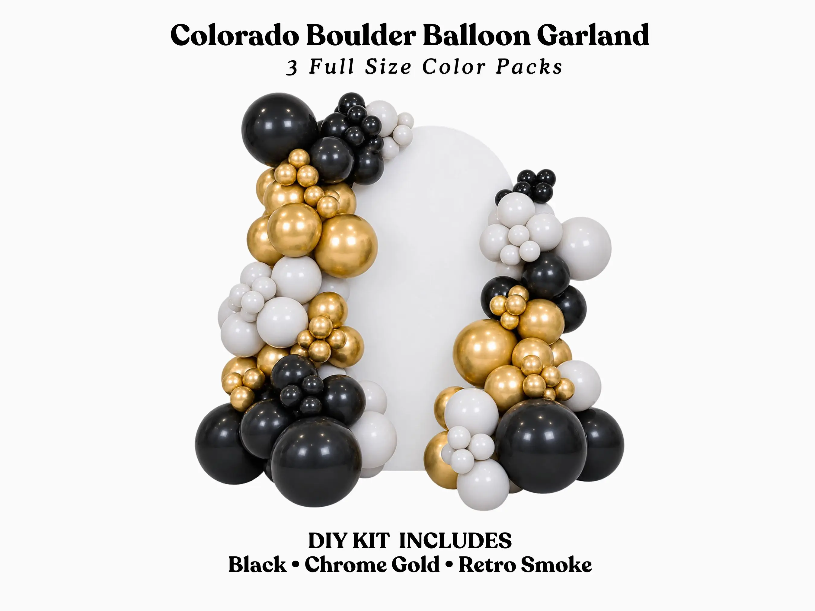 Colorado Boulder Balloon Garland I Chrome Gold, Black, Retro Smoke DIY kit