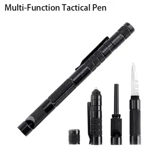 5-in-1 Portable Emergency Safety Tool Pen | Lightweight Aluminum Pocket Survival Gadget with Straight Blade Compass Fire Starter Whistle Window Breaker | No Writing Function | EDC for Car Purse Travel Hiking Self Rescue