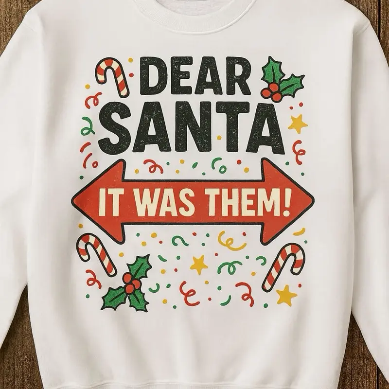 Dear Santa It Was Them Pullover Sweatshirt with Festive Design and Comfortable Fit for Holiday Season Womenswear Crewneck Long Sleeve