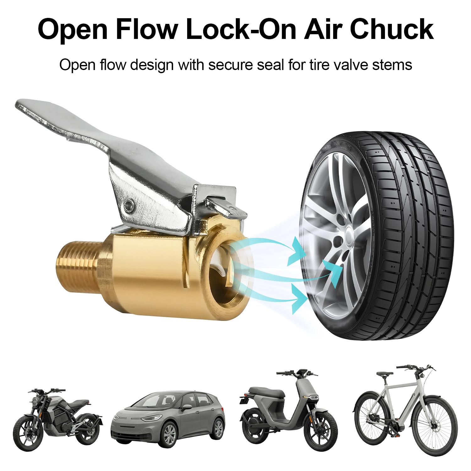 1/2 Pcs Brass Locking Tire Air Chuck, Tire Inflator Hose Adapter for Twist On Connection Convert to Lock On, No Air Leakage Air Compressor Pump Clip On Tire Chucks, Tire Nozzle with Tire Valve Thread