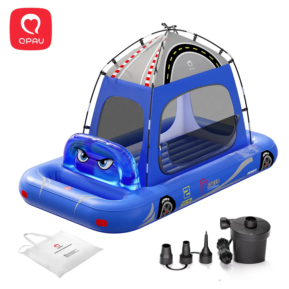 QPAU Inflatable Car Tent Bed for Toddlers Ages 3+, Blow Up Mattress with Sides, Indoor/Outdoor Play & Sleep, Quick Pump, Carry Bag