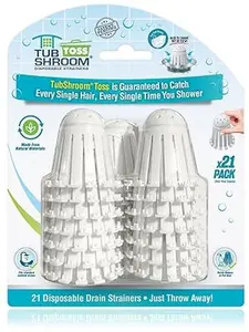 TubShroom Toss 21pk Disposable Bathtub Drain Strainers | Hair Catcher for Shower to Prevent Clogs, Traps Human and Pet Hair (White) Waterproof Protector