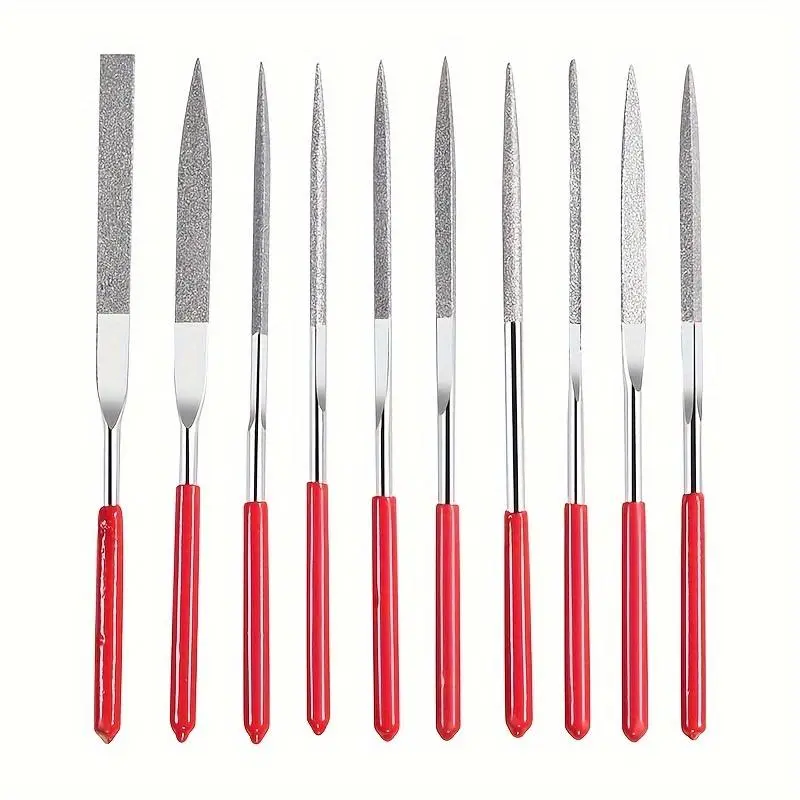 5pcs/10pcs Diamond Mini Needle File Set Craft File for Ceramics Wood Jewelry Polishing Engraving Carving Tools With Red Handle Convenient File Tool Hand Tools