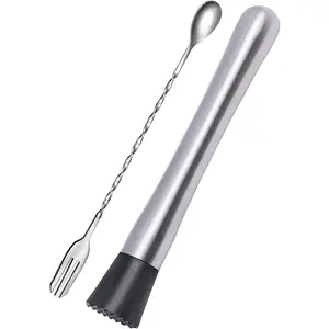 10 Inch Stainless Steel Muddler and 10 Inch Mixing Bar Spoon, 2 Pieces Home Bartending Tool Set for Cocktail Drink Making